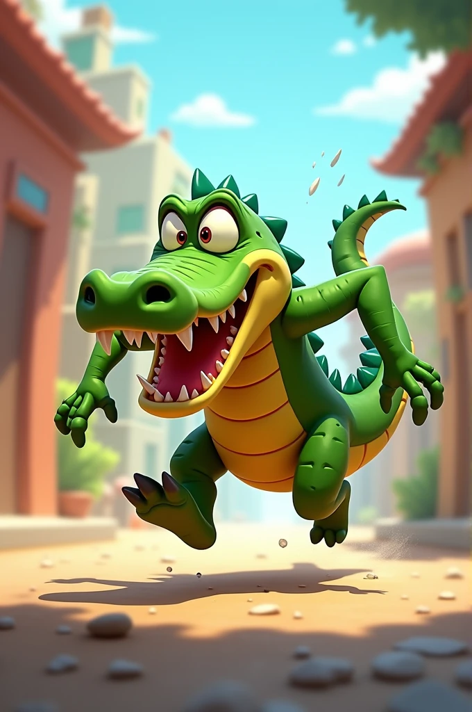 Animated crocodile running late