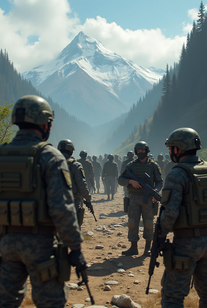 Create an image of the military against terrorists in Ecuador.