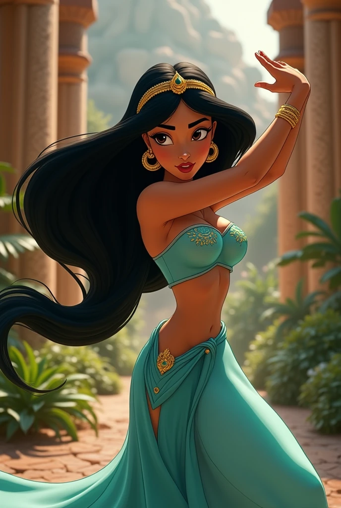 Stunning Princess Jasmine, photo in 8k, in action, cinematic.