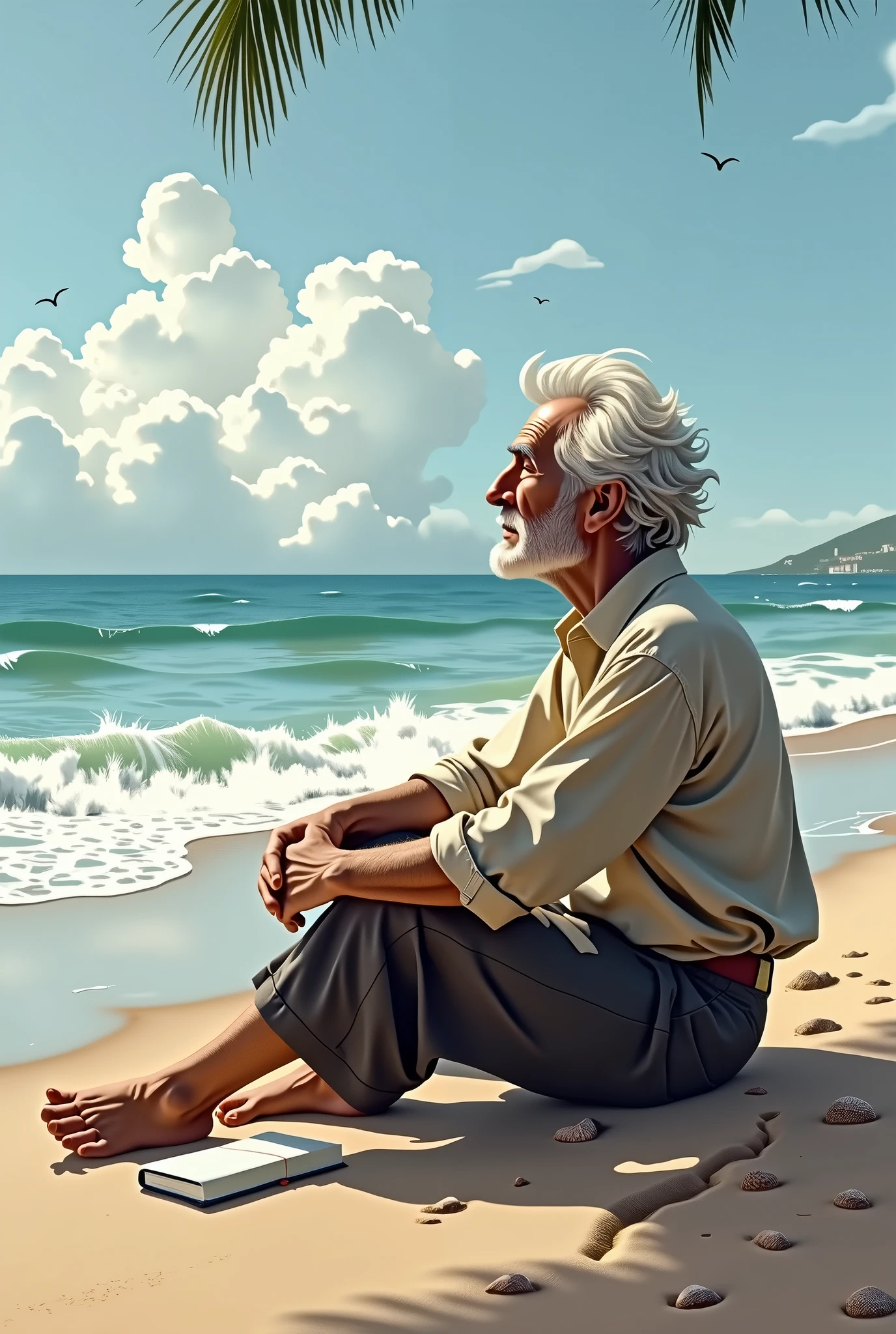An old man playing on the beach