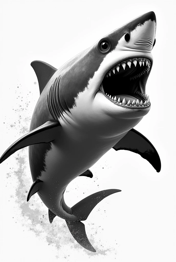 (drawning), Shark, realisitic, black andwhite, tail moving, 8k, HD