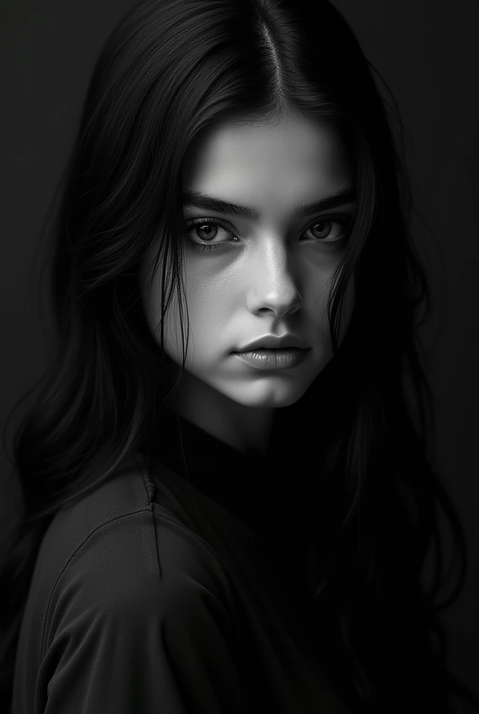 black hair girl, black eyes to black and white