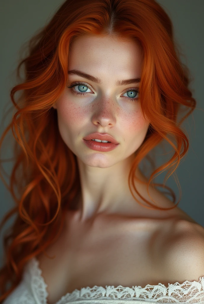 Girl 2 beautiful red hair slim blue eyes confident look