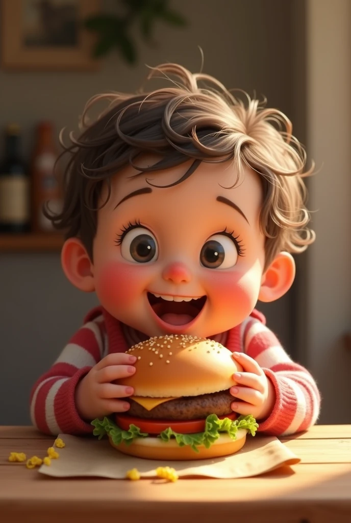 Child with Down syndrome eating a hamburger