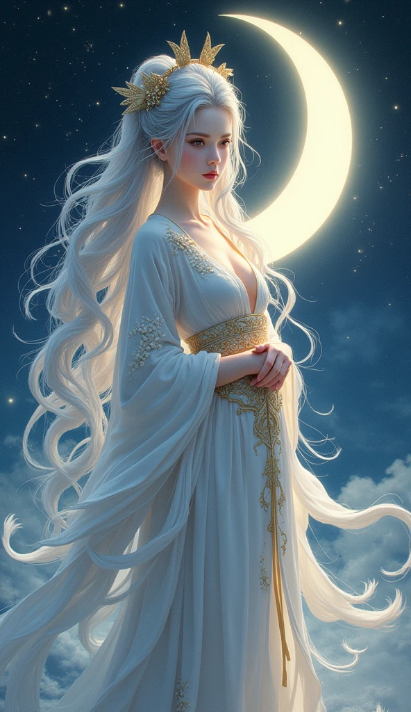 Beautiful Goddess Tsukuyomi, whole body, Japanese Goddess