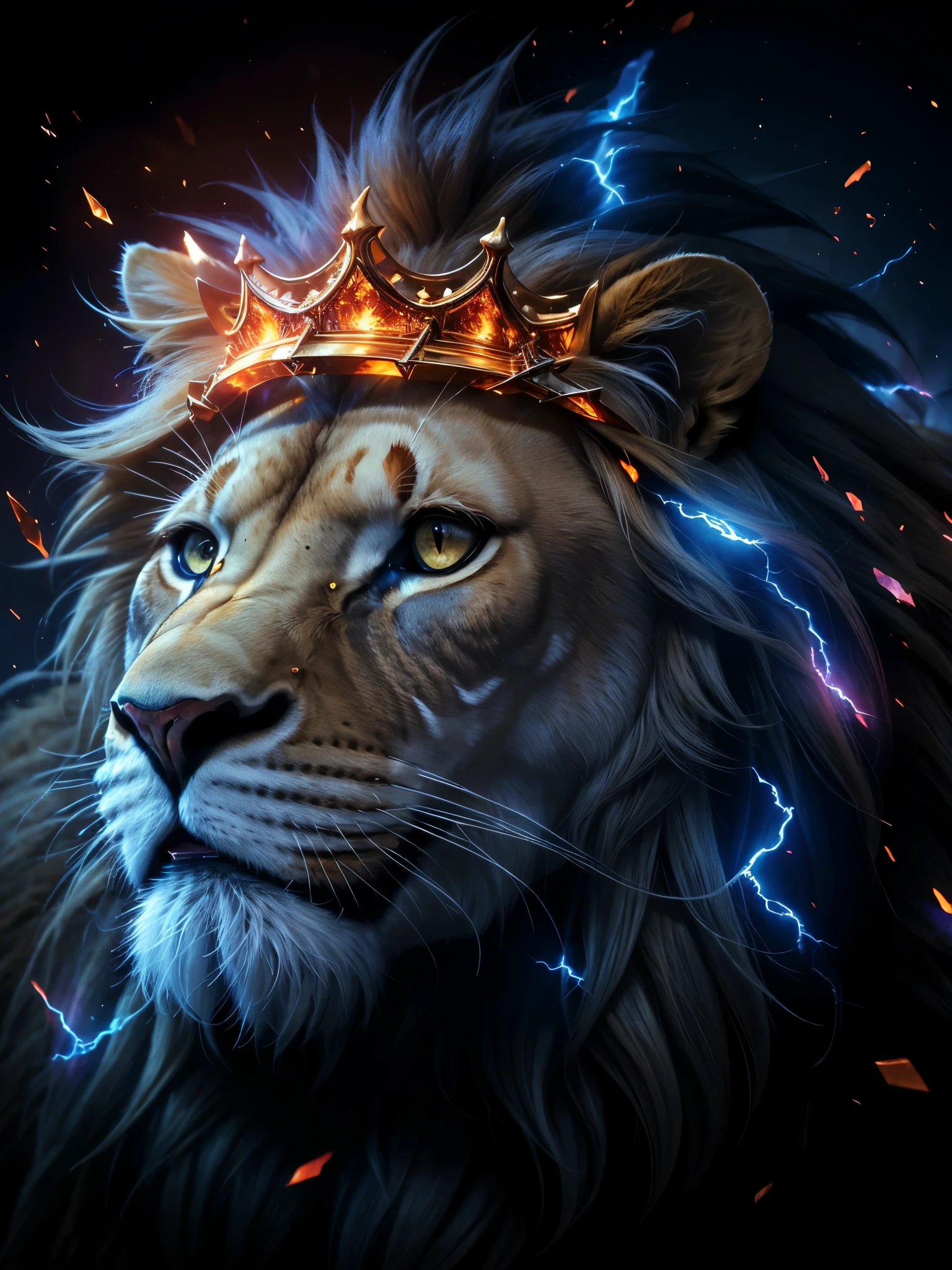 Lion, Divine Lion, naturals, naturals, ferocious, masculine, mighty, golden lion, Powerful Lion, beautiful nature, Great Realistic Lion, FullHD 8k, Light of sky, twilight, ferocious, Criatura ferocious, furious lion, Detailed Realistic Lion, Ultra Realistic HD Light, Photorealistic Detailed Shadows, UltraHD Photorealistic Definition, sunset night, Clear sky Sun, Blue Bolts, Thunders, detailed realistic face, 8k Detailed Realistic White Lion, ultrarealistic 8k |Energia de thunder realista detalhada, Strong Creature realista detalhada, Strong Creature, Lion macho, Rendering, Fotorrealista 8k, UltraHD Alta definição 8k, Detailed Realistic 16k, Nitidez Fotorrealista 8k, 16K photorealistic textures, Contraste Fotorrealista 8k, Sombras Fotorrealistas 8k, Luzes Fotorrealistas 8k, Detailed Realistic Sunset, Detailed Realistic Lion Face, Detailed realistic light, detailed textures, thunder, detailed shadows, detailed colors, Celestial Electricity, Golden thunder, Lion realista, Ultra Realistic 16k, Realistic 16k, Realistic 16k sharpness, 16K photorealistic textures, 16K realistic colors, powerful creature, Majestic power, Power of Heaven, Great Divine, detailed contrast, realistic contrast, high resolution, detailed colors, fire, villany, divine creature, 8k, realistic detailed, 16K, 8k, High definition, detailed contrast, realistic contrast, high resolution, detailed colors, fire, villany, divine creature, realistic detailed, posh, chic, Rosto ferocious, Furor, strong powerful, Elegância ferocious,