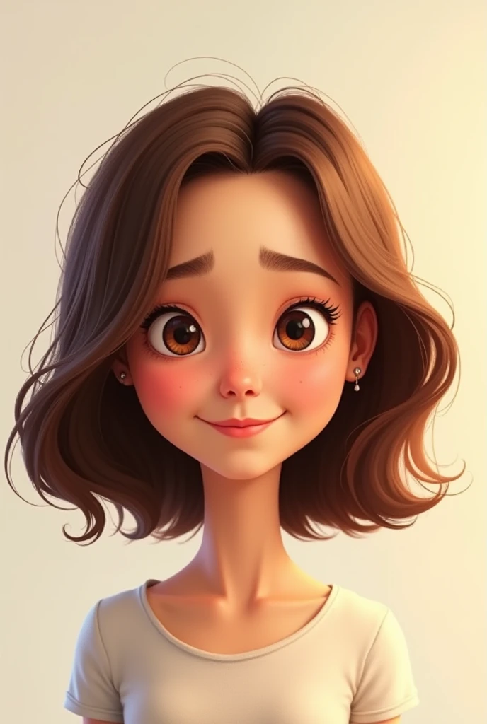animated profile woman with brown hair and forehead with short height size