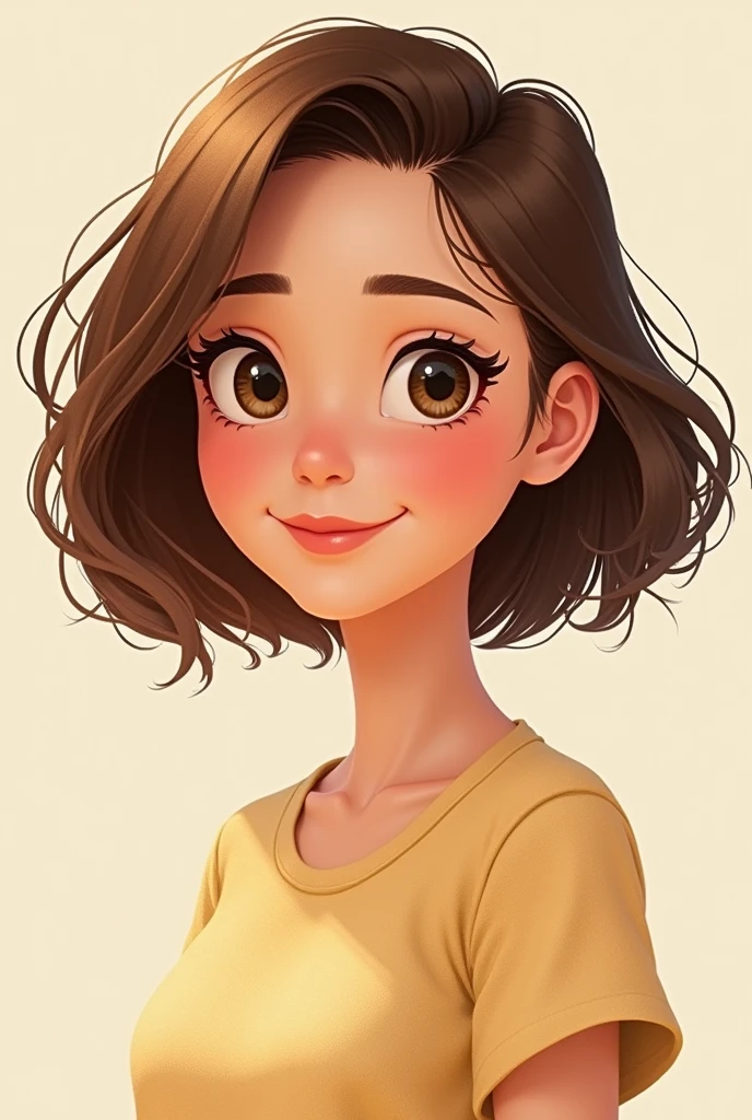animated profile woman with brown hair and forehead with short height size