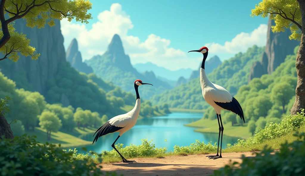 In 3D animation.How does the story use nature to convey the cranes’ emotional journey?