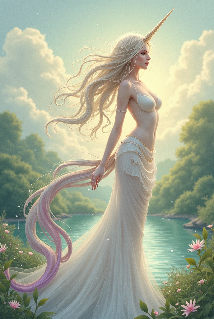 Create a simple drawing of a unicorn woman