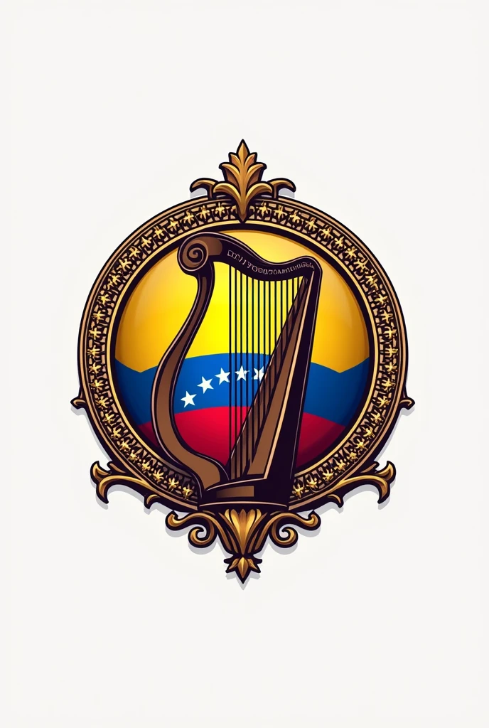 A logo of the Folkloristic Lawyers of Venezuela with the flag of Venezuela and a harp and the scale of lawyers