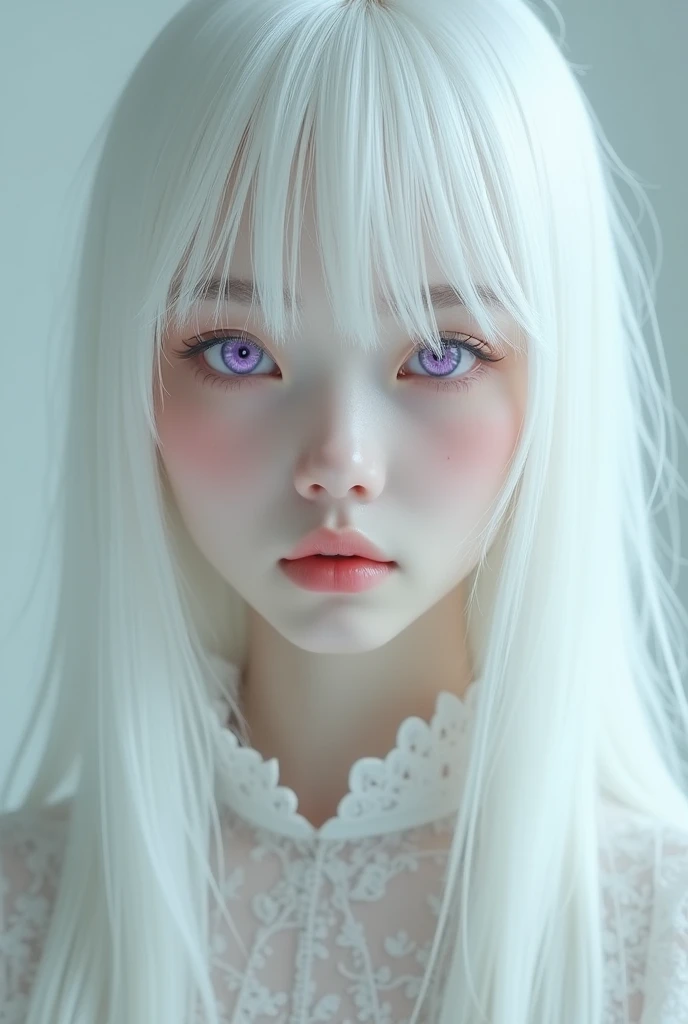 Japanese Albino with violet eyes straight white hair