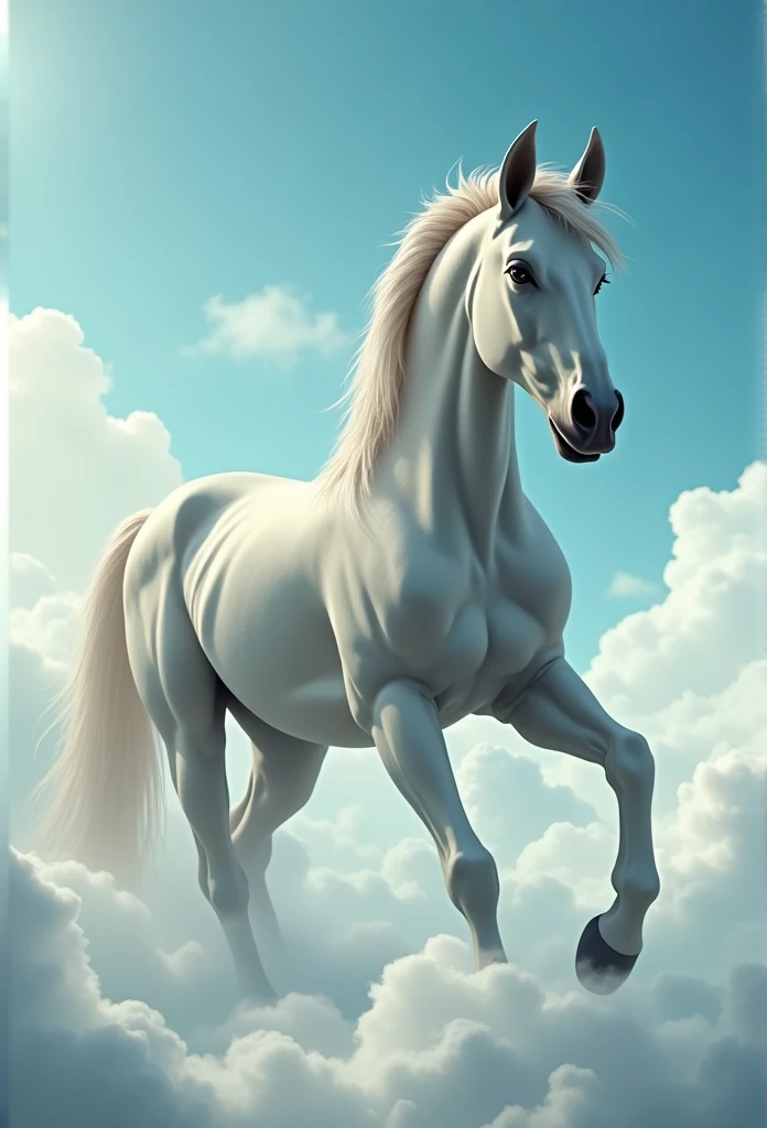 Full -body angle, handsome man centauros, (Ultra realistic photographs, natural light, reality, very detailed photos, masterpieces, high quality reality), scenes on white clouds on blue sky, mysterious and curious