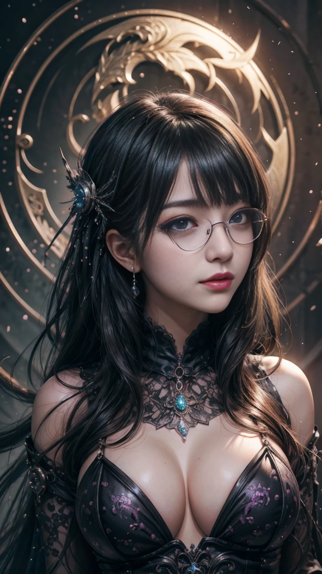 (最高qualityのディテール)、Realistic、8K Ultra HD、High resolution、(One Girl:1.2),(((Glasses、Fatal Beauty,Attractive beauty))) ,(A supple and powerful physique),(Sensual魅力),(Mysterious charm:1.1),(Big Breasts、Captivating silhouette),The 超detailedな、高qualityのテクスチャ、複雑なdetailed、detailed、非常にdetailedなCG、高qualityの影、detailed 美しく繊細な顔、detailed 美しく繊細な目、Written boundary depth、Ray Tracing、20th Generation、Cute K-Pop Girls、(The Face of Ulzan in Korea)、Thin face、(Urzan-6500-v1.1:0.6)、PurerosFace_v1、Glowing Eyes、Perfect body、 Viewer Display、(最高qualityのディテール:1.2)、Realistic、8K Ultra HD、High resolution、Woman close up, realistic girl rendering, 8k artistic german bokeh, Enchanting girl, Real Girls, Gurwitz, Gurwitz-style artwork, Girl Roleplay, Realistic 3D style, cgstation Popular Topics,, 8K Portrait Rendering,(truth,truth:1.4),(Sparkling eyes girl:1.2)、Best image quality, 最高quality, Realistic, 超detailedな, Realistic, 4K 8K Ultra HD Full Color RAW Photos, Fujifilm(Medium format), Hasselblad, Carl Zeiss, Incredible dynamic range photography(utility_art:Smooth-768:1.1),High resolution, High pixel count, 明確なdetailed, Clear images, natureな色再現, Noise Reduction, High fidelity, quality, Software Improvements, Upscaling, Optimized Algorithms, Professional-level retouching, lipstick, eyeliner, eye shadow, Beautiful Eyes,Sensual, Iridescent, Shiny, Fantasy, Provocative, Rotten Flesh and Stitches, Monstrous, Horror, Scared, 気味のevilい, 吸Blood鬼, Blood, Elvira Mistress of the Dark, Exposed large breasts, Oily skin , Graves, Blood, Spread your legs、Noir painting of a beautiful young witch,dark purple lips, evil, evil女, smile, Black Prom Dress, She is coming to you, close, Bright Blue Eyes, Surrounded by swirling pink smoke, Genuine, Attention to detail, Esoteric arachnids lady, Spider Queen, Esoteric arachnids, Combat Stance, ( The body is made with liquid metallic paints in metallic mauve and metallic black.......、It beautifully depicts the female form.......。), length, Sharp Fangs, nature, ((Complex metallic colors in the foreground)), (( Fluid Mechanics, The most beautiful smooth scale face makeup, Smirking expression)) - 黒ずんだBlood, Onyxia、