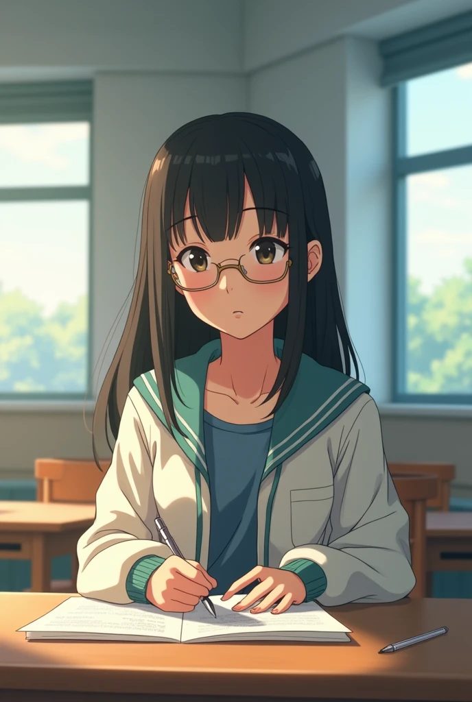 “Create an image in the style of Makoto Shinkai of she wants to English skills in the class."