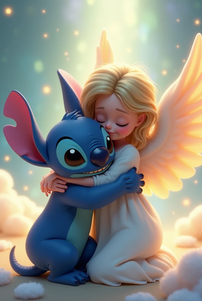 Stitch, hugging angel 