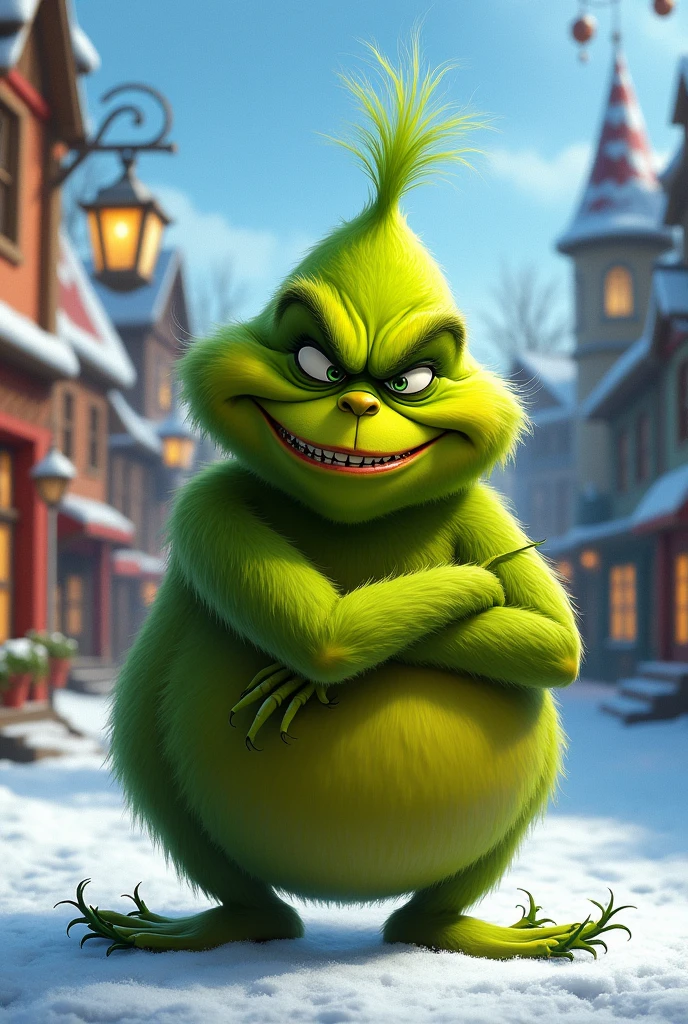 The Grinch from the movie, bald and pot-bellied, very very bald
