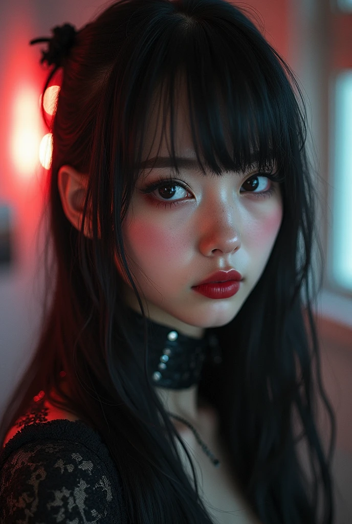 Young and skinny gothic punk girl, Slender, ((Highest quality, 8k, masterpiece: 1.3)), Sharp focus: 1.2, (Beautifully slimmed down: 1.4),「My sex、Really amazing!」You know lol!The obscene and lewd sex beast FACK hidden behind the innocent and naive smile of 'Kawagoe Nico'...