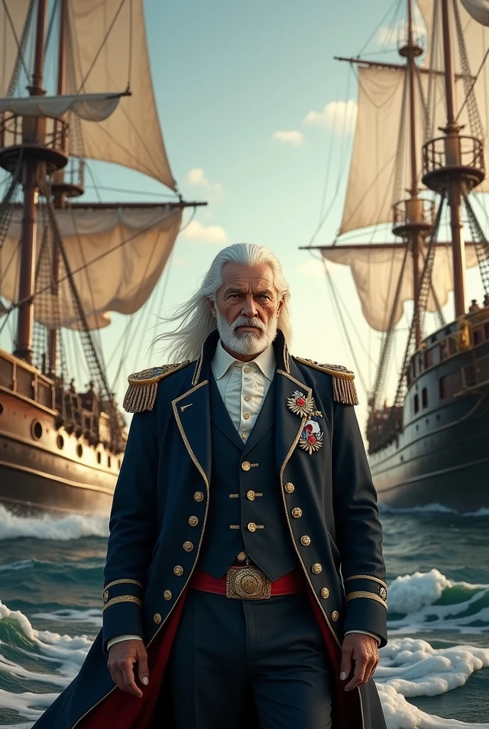 A white-haired man with two large ships in the period of 1819

