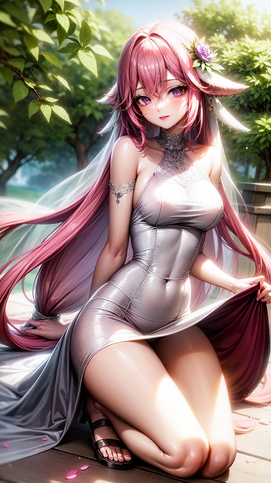 purple eyes,Wedding dress,long skirt,pink hair