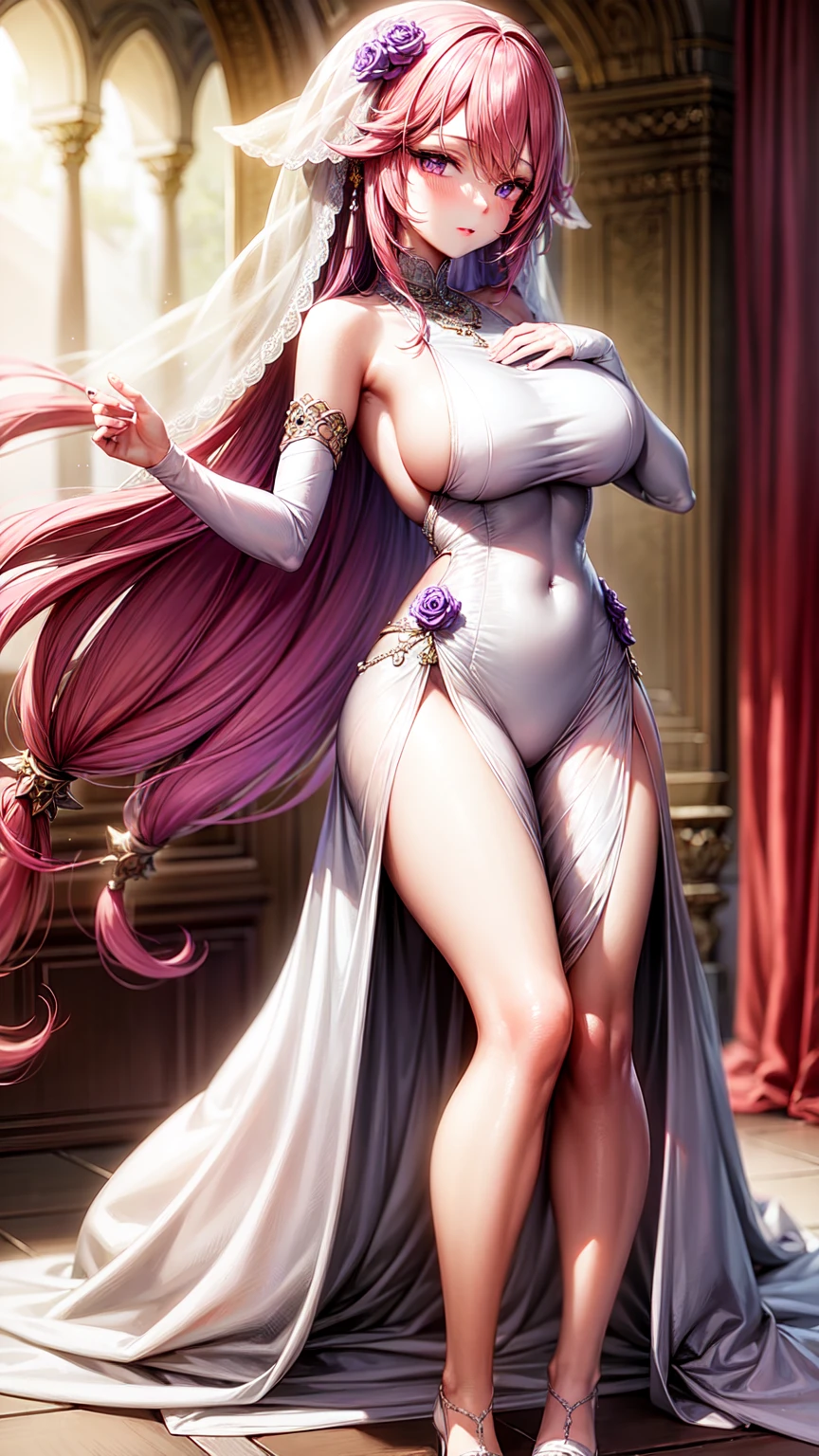 purple eyes,Wedding dress,long skirt,pink hair