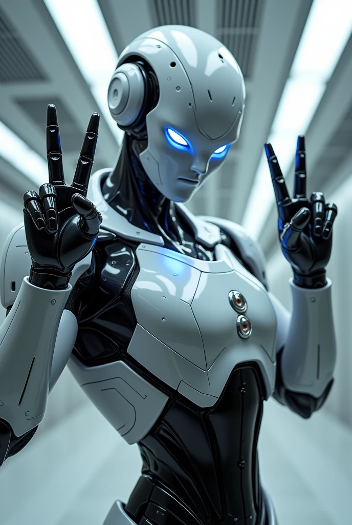 Male human robot poses ✌