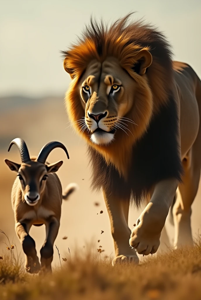 4k lion watch on goat running
