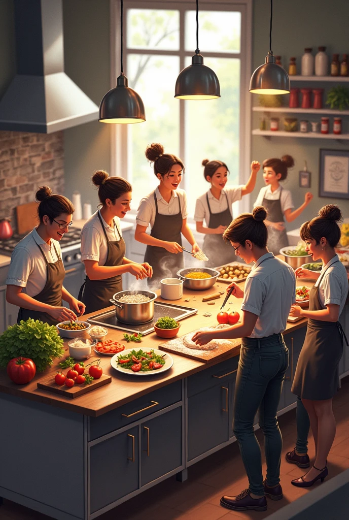 Everyone busy in the kitchen