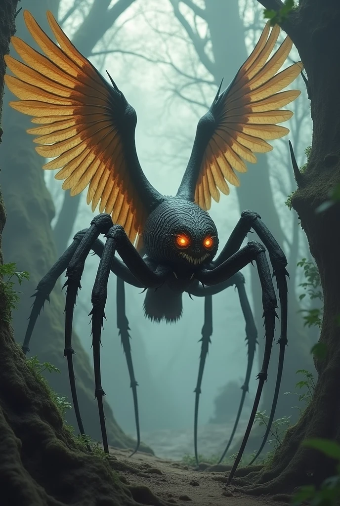 make a legendary and beautiful spider with owl wings
