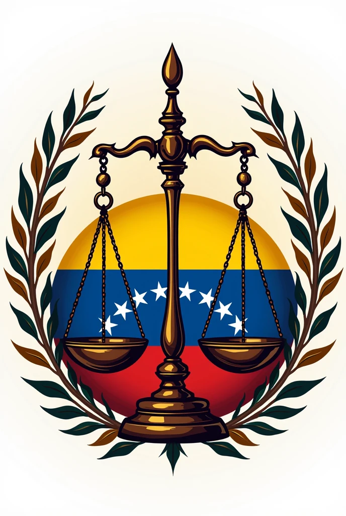 A logo of the Folklorist Lawyers of Venezuela with the flag of Venezuela on both sides, arpa, Four and maracas from Venezuela and the scale of lawyers