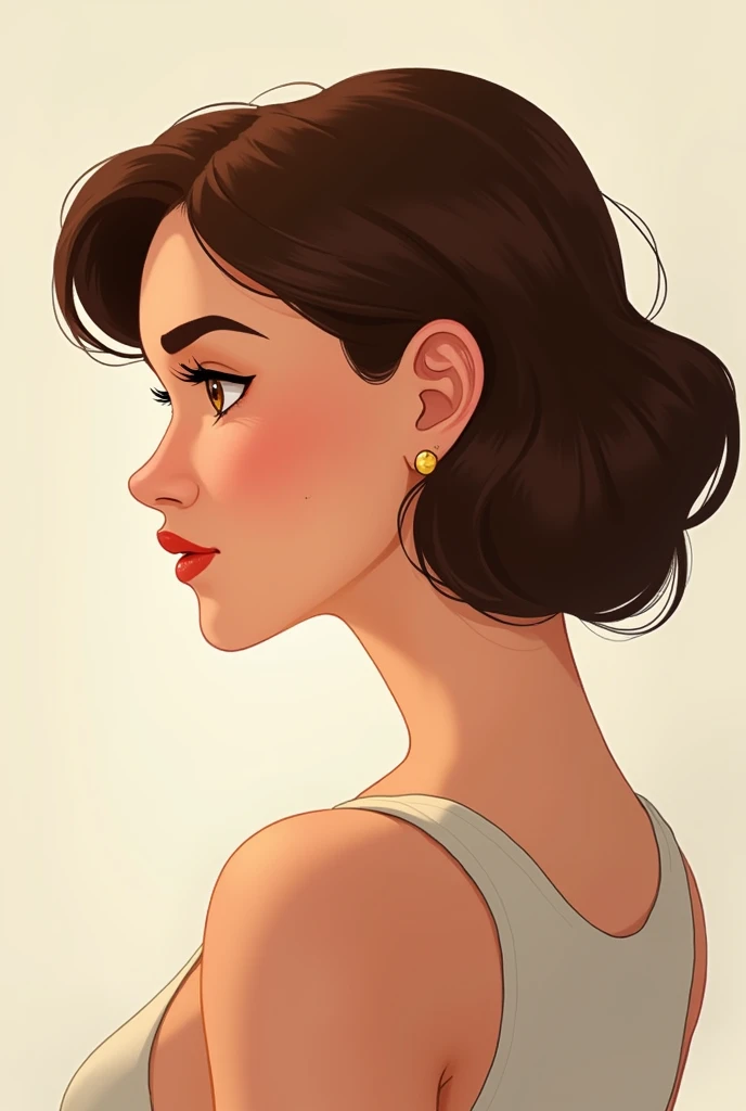 woman in animated profile with brown hair and a narrow forehead
