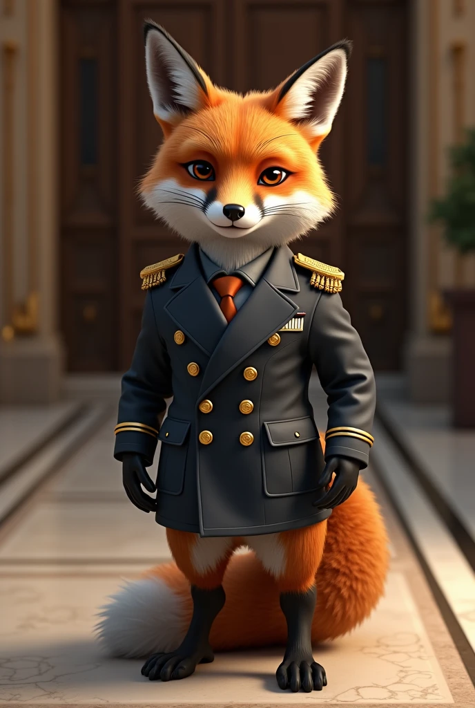 Realistic fox in doorman&#39;s outfit with Stefany print 


 