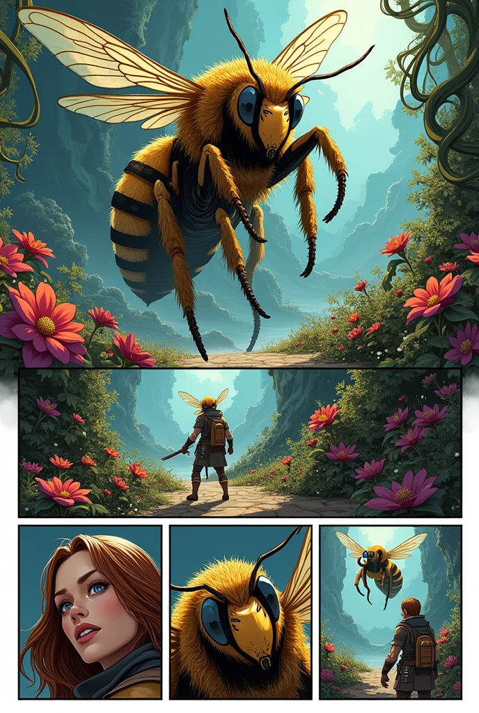 Create a comic strip of the chapter Fly Fly Queen Bee
