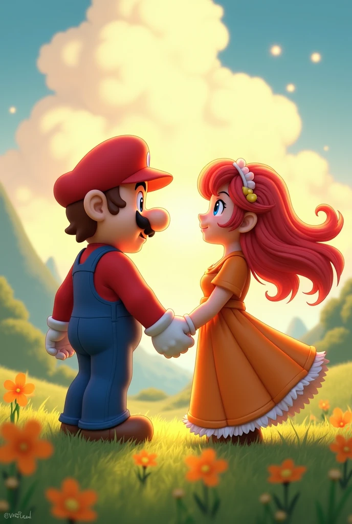 Mario holding Pyra's hand