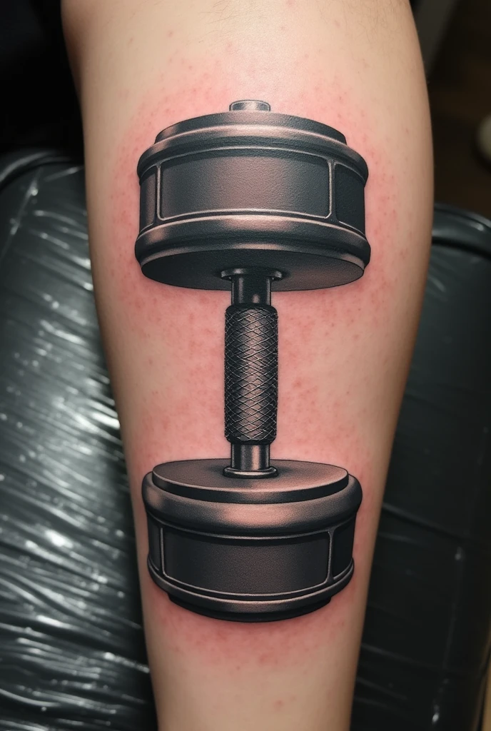 tattoo of a gym dumbbell in micro realism style