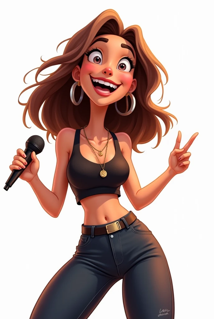 animated front woman with brown hair and narrow forehead length with white background 