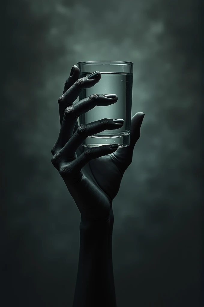 Black hand with a glass of water and a rivotril