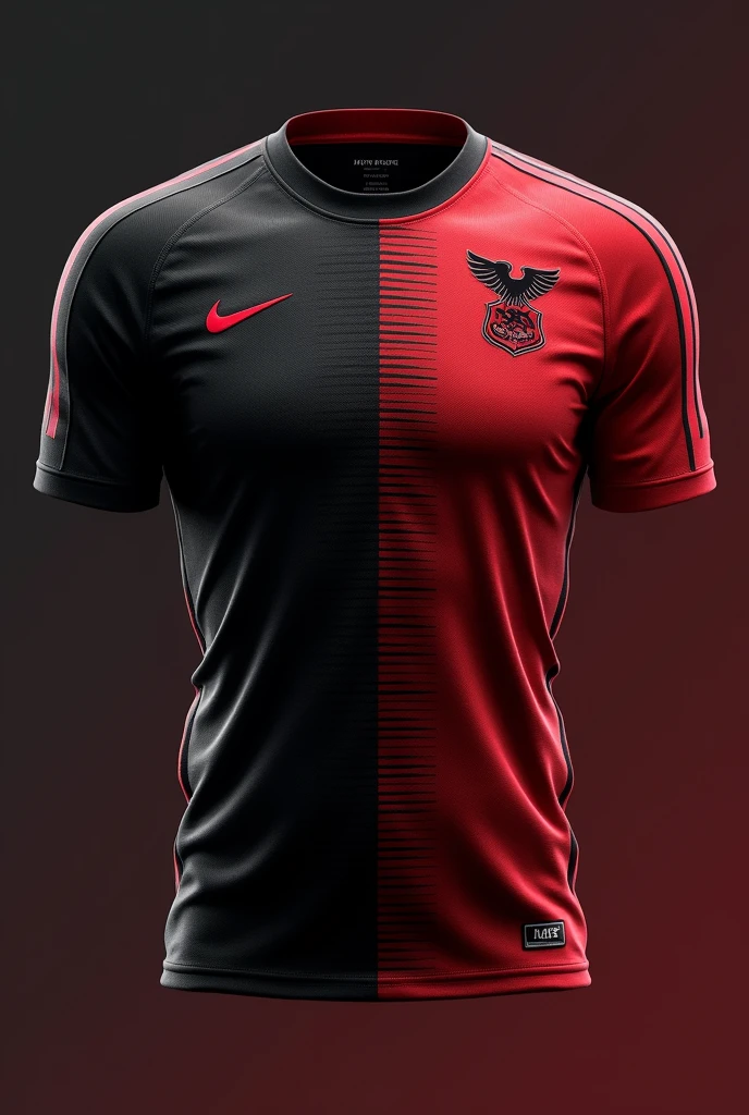 A very nice black and red football shirt with a shield of an imperial eagle in the top right corner, the shirt has to have stripes that look like a snake with little opacity