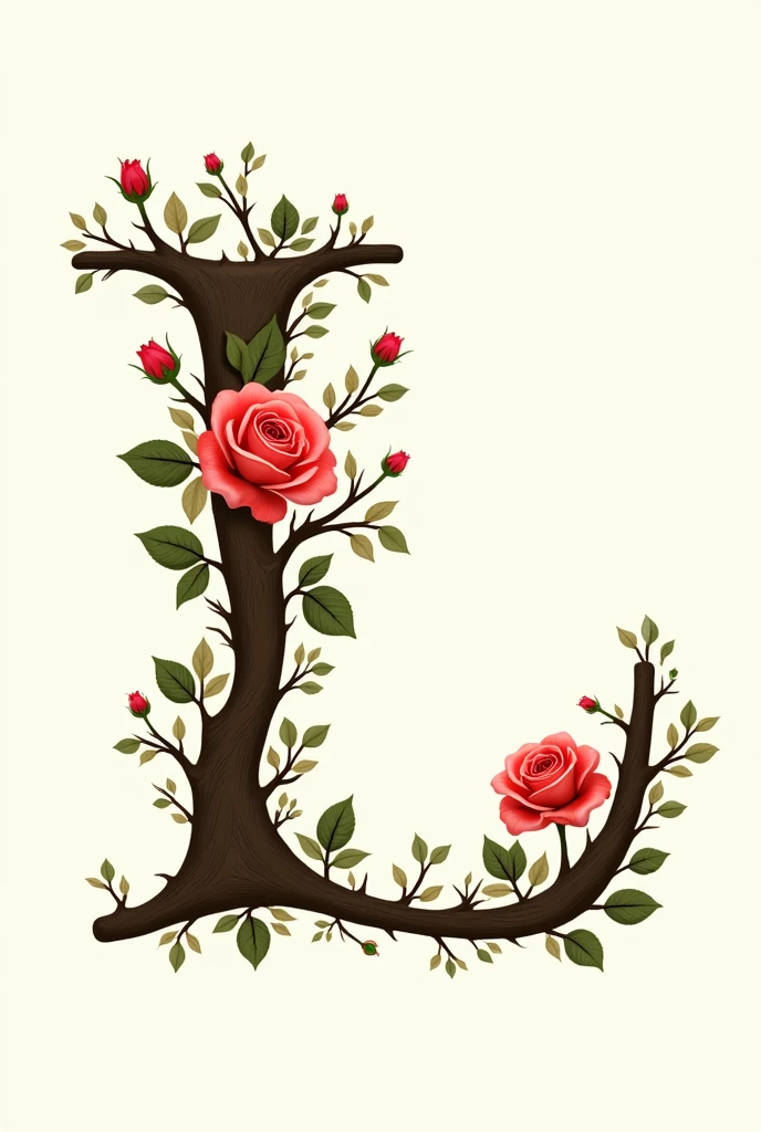 Logo with the letter L in the shape of branches with roses with the letter M on the side in the shape of coffee