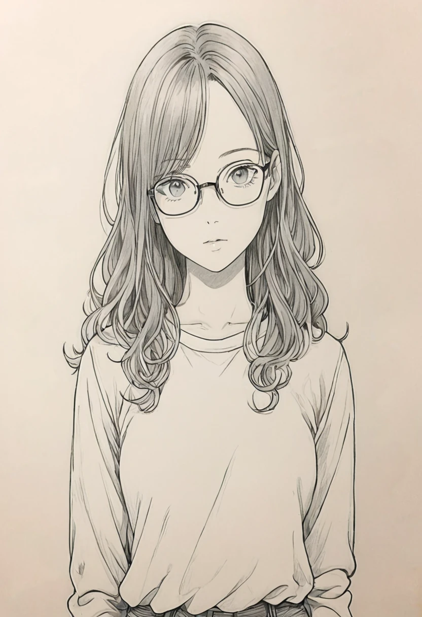 a drawing of a woman Wearing glasses and a white shirt, Line art!!, Wearing glasses, Written by Ayami Kojima, ayami kojima amano, beautiful Line art, By Oka Yasutomo, Anime Portrait, Line art!!, Drawn by a Japanese anime artist, Anime style portrait, By Yoshihiko Wada, By Yasutomo Oka, beautiful Anime Portrait, Wearing glasses on