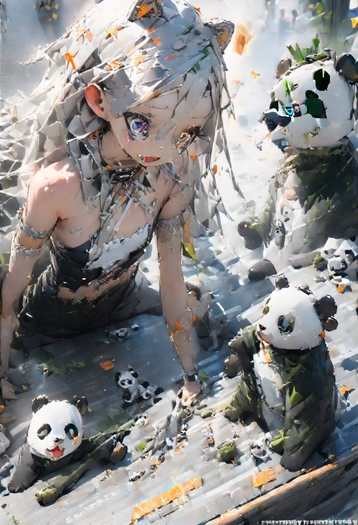 (Two people, slim,Small breasts,bangs,Silver long hair,slope_eye、Cat、Panda),break,(Date me,Satisfied with me),break,Conceptual Art, masterpiece, Super Detail, Attention to detail, high quality, 最high quality, High resolution