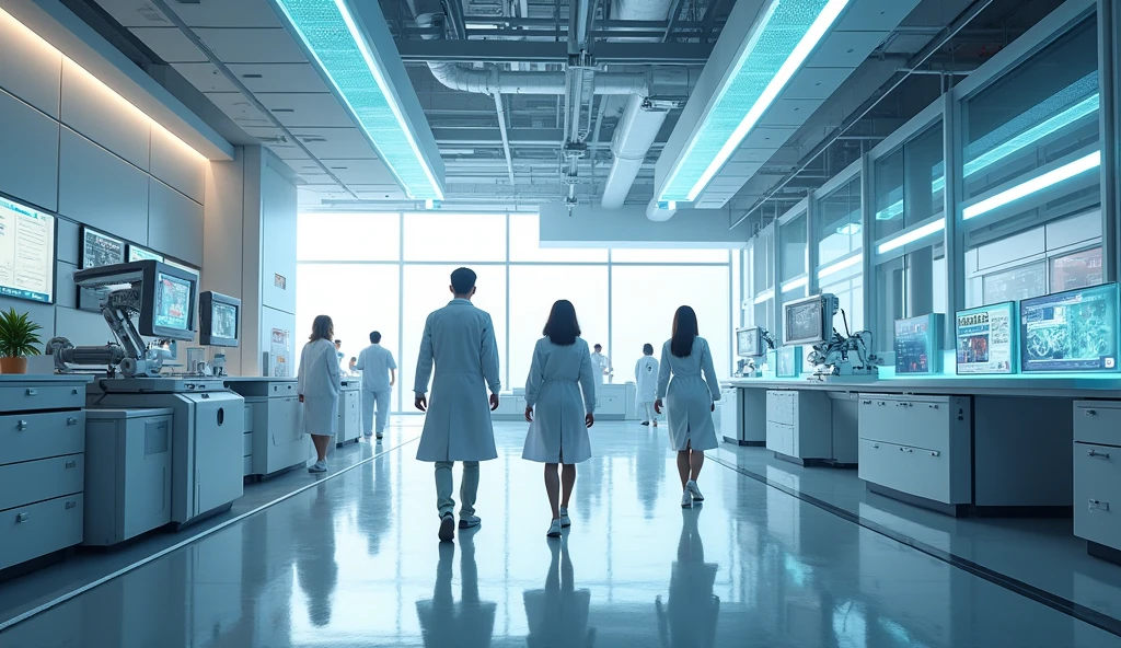 A futuristic laboratory or innovation hub with cutting-edge technology and bright, optimistic energy. The scene should be forward-thinking and energizing. --ar 16:9