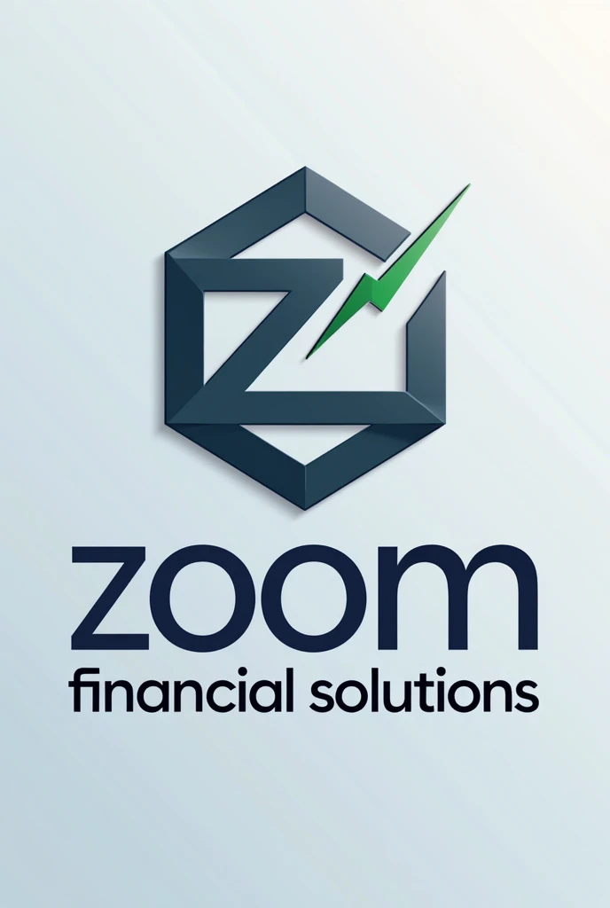 logo of "Zoom Financial Solutions" even more professional and attractive to customers, here are more refined suggestions: design concept: Design should capture the essence of trust, speed and accessibility. Think of a logo that not only stands out visually, but that tells a story of financial efficiency and ease of access. A minimalist and sophisticated design helps reinforce the idea of professionalism. Main symbol: An abstract symbol that combines elements of a growth chart, a lightning bolt or a stylized arrow can represent the speed and efficiency of financial services. Incorporating a subtle image of a circle or shield can add a sense of protection and security., important elements for a financial company. Advanced Typography: Opt for modern, sans-serif typography, perhaps with a slight customization to differentiate your brand. Capital letters convey authority, while careful spacing between letters provides a sense of balance and clarity. the name "Zoom" can be highlighted with a slight tilt or a different color to emphasize the idea of speed. Paleta de cores: In addition to shades of blue and green, that are traditional in financial services, adding a shade of silver or metallic gray can add a touch of sophistication. Dark blue combined with vibrant green or touches of gold can suggest prosperity and exclusivity., attracting a wider audience. Additional Visual Elements: Incorporating dynamic lines or soft geometric shapes can help guide the eye and create a sense of movement and progress., reflecting the company's mission to provide fast, hassle-free solutions. Versatility: Make sure your logo is legible and impactful in different sizes and formats., both in paper and digital, and that works well in monochrome versions to maintain flexibility of use.