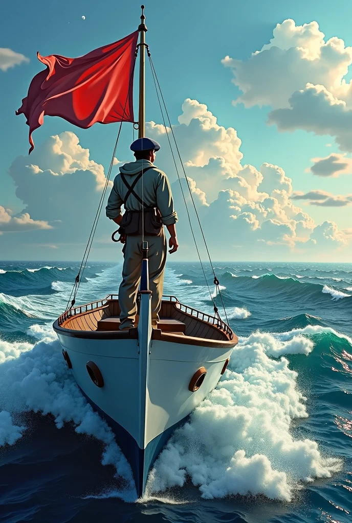 Part 1: The Sailor and the Sea Description:
A sailor is standing on the bow of a ship, looking at the sea. The ship advances quickly, cutting through the waves like a dolphin. The wind sways a flag attached to the mast.
Text in the Comic:
"What does it matter where a sailor comes from?, Where is the son?, what is your home? Love the cadence of the verse That the old sea teaches you!"
