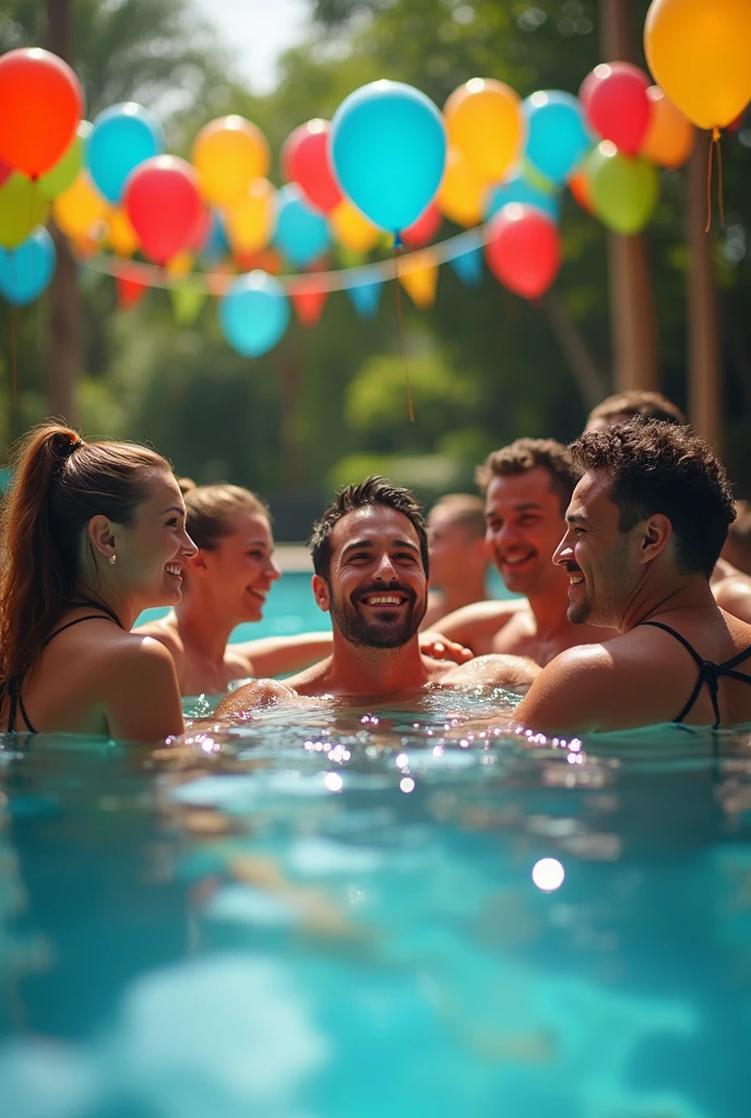 BIRTHDAY IN A POOL with balloons