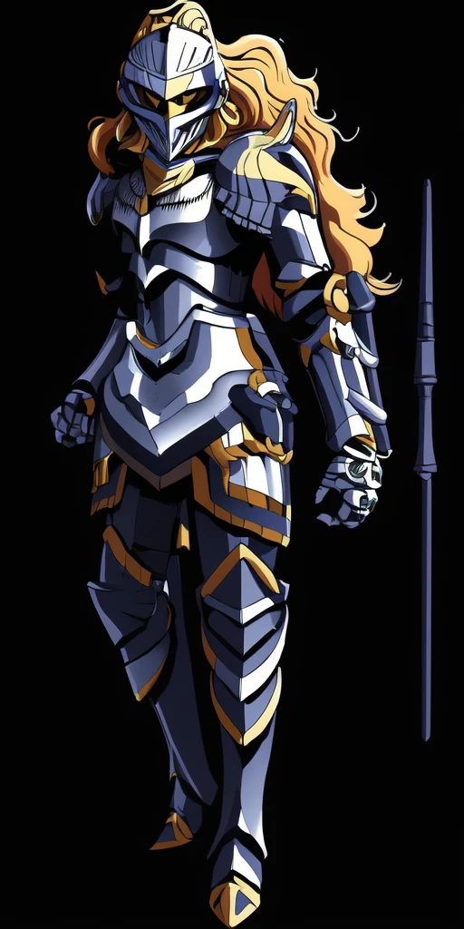 masterpiece, best quality, highres, 1sololady knight, helmet, manly, very detailed illustration, absurdres, highres, high quality, masterpiece, ultra-detailed (looking at viewer) black background