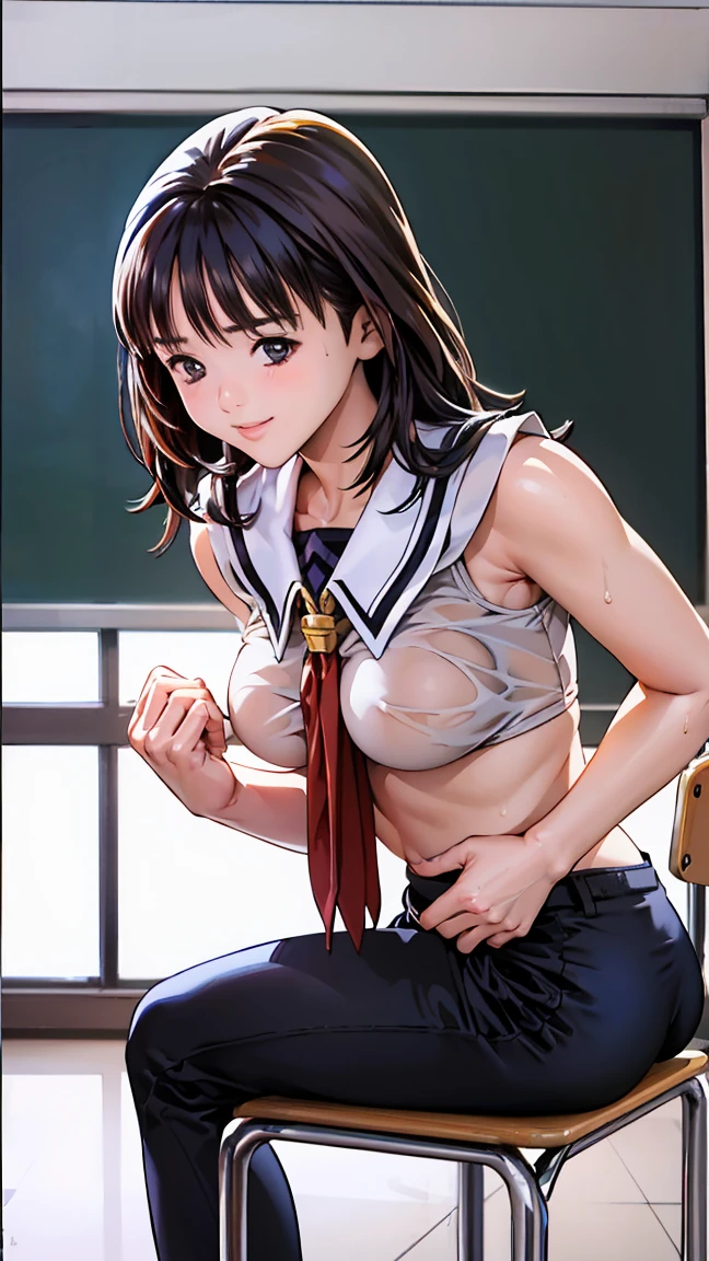 8K,master piece,anime,Perfect Anatomy,Suguha Kirigaya,1female,crossed eyes,(rolling eyes),open mouth,(tongue out),(crying),(orgasm:1.3),cheerleader clothes,nipples,(((pull down))) a micro pleated skirt,((groin)),short hair,(huge perky breasts),(Very small waist and slim body)