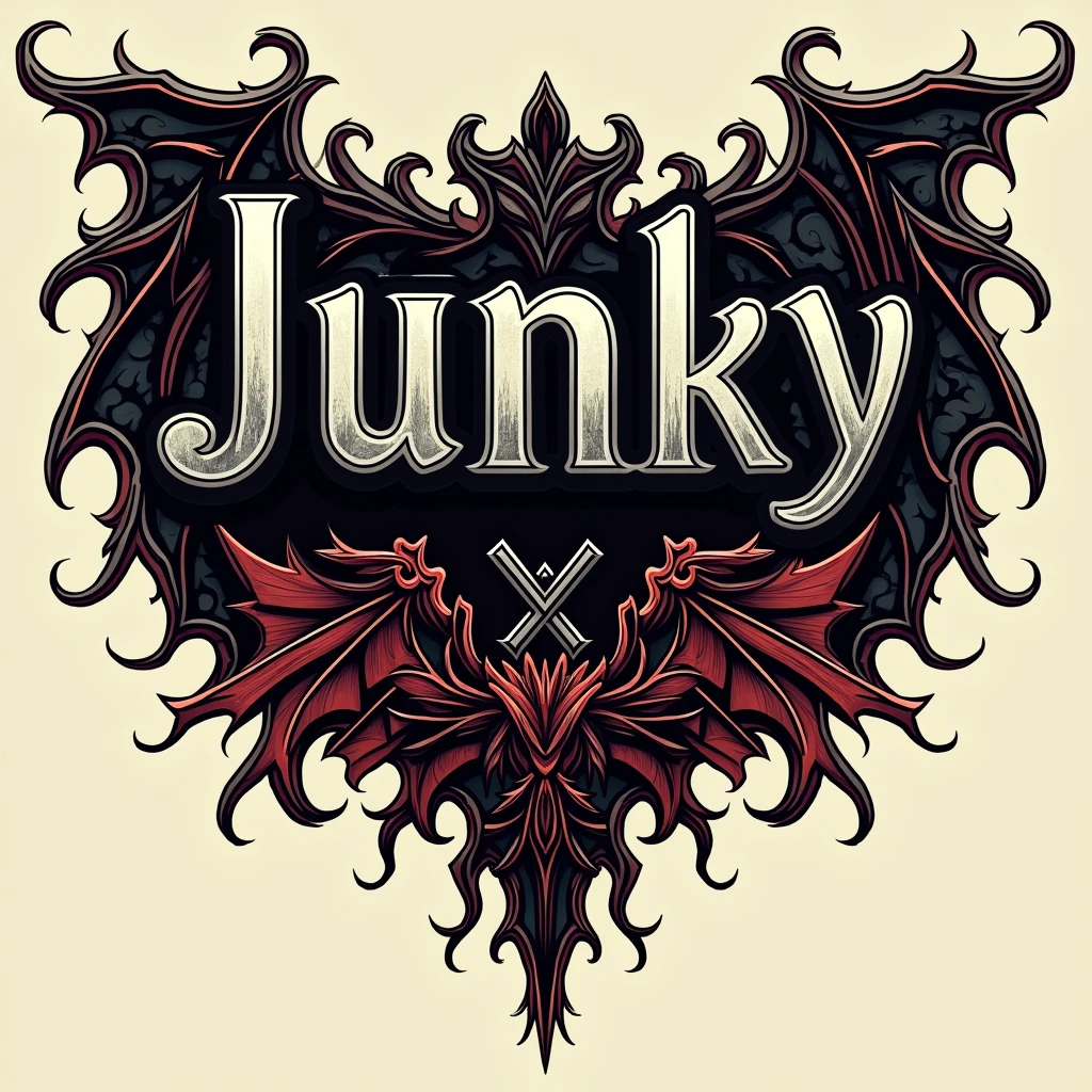 Design a gothic banner that integrates the word 'Junky' and gothic symbols.