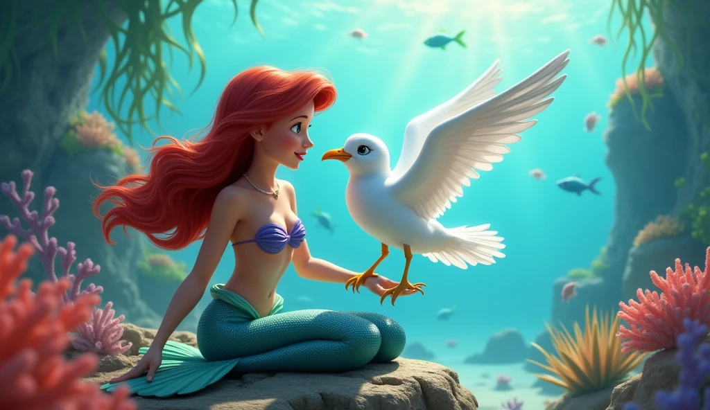 A white seagull friend of the mermaid Ariel