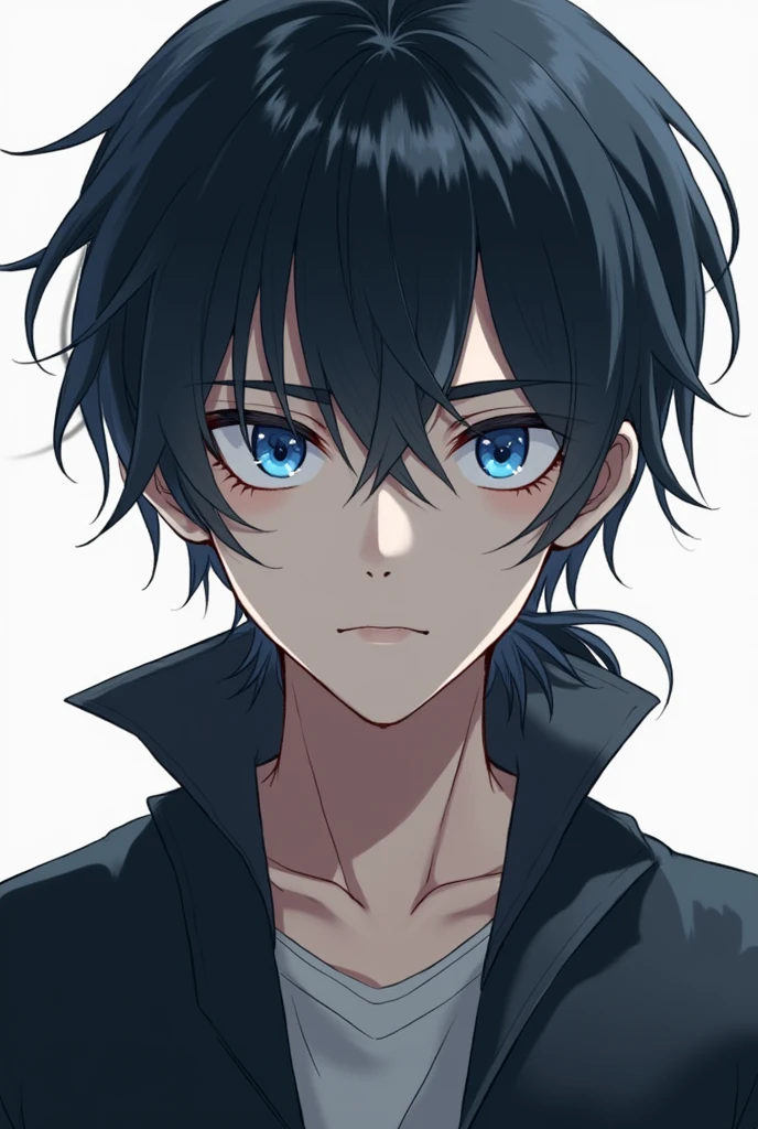 Giyu is a fairly tall young man of a lean muscular stature and pale complexion, who is almost always seen wearing a stoic expression. He has choppy raven-black hair of uneven lengths, with jaw length side-bangs, a low messy ponytail at the base of his neck, and bangs falling over his eyes in an choppy fringe. His eyes are sharp and moderately large, having irises a lapis blue color, and their pupils a navy blue, sometimes having his irises completely opaque and empty, just in lapis blue color, and are framed by thin eyebrows
He is wearing nothing